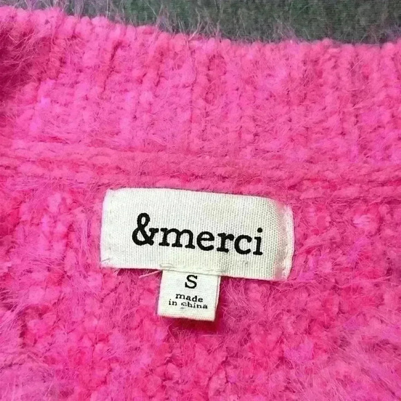 & Merci Hot Pink Crop Fuzzy Extra Soft Crop Sweater Scalloped Edge. Women Size S - Picture 5 of 11